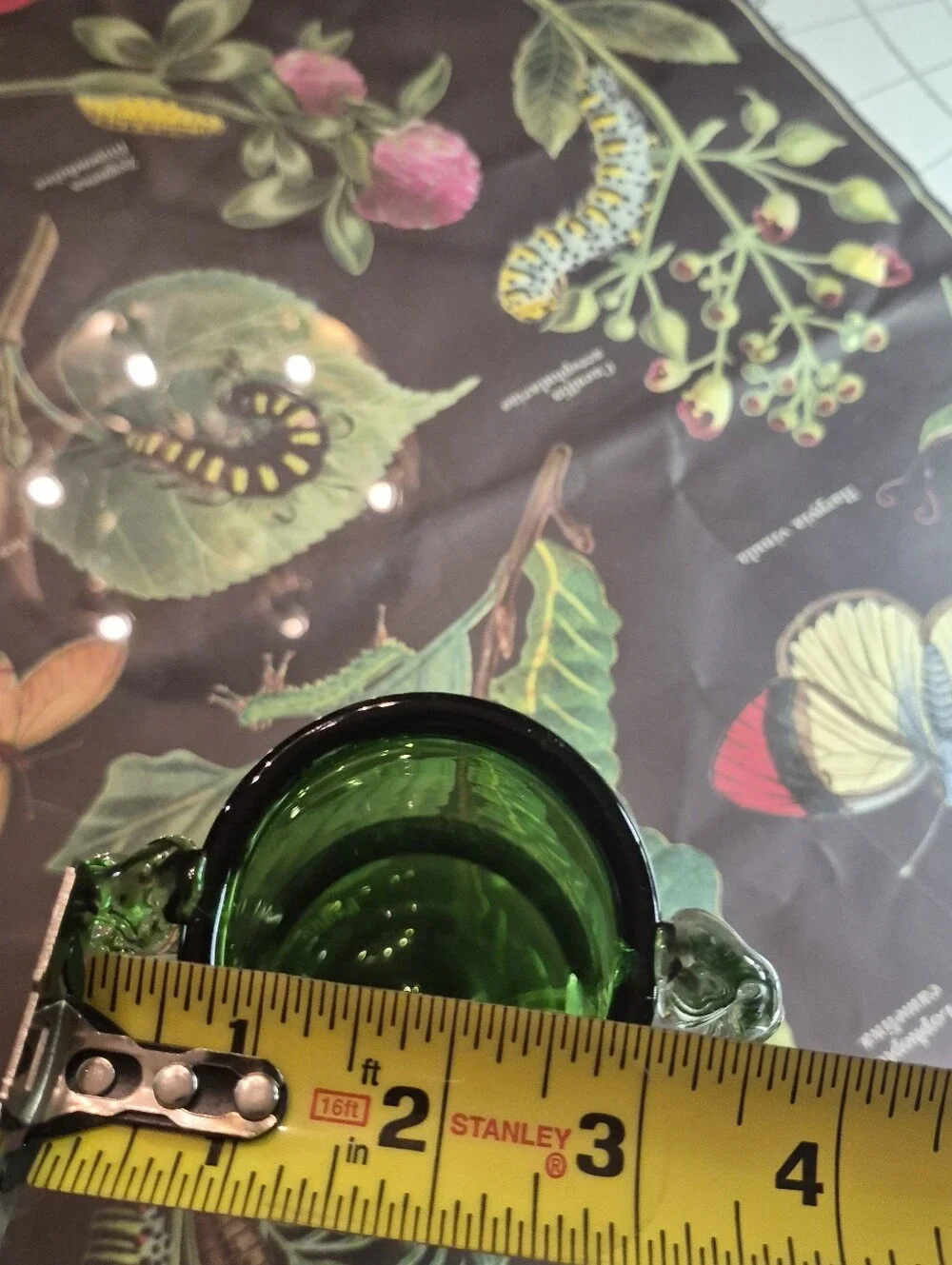 Green Glass Decorative Vase with Twisted Clear Handles